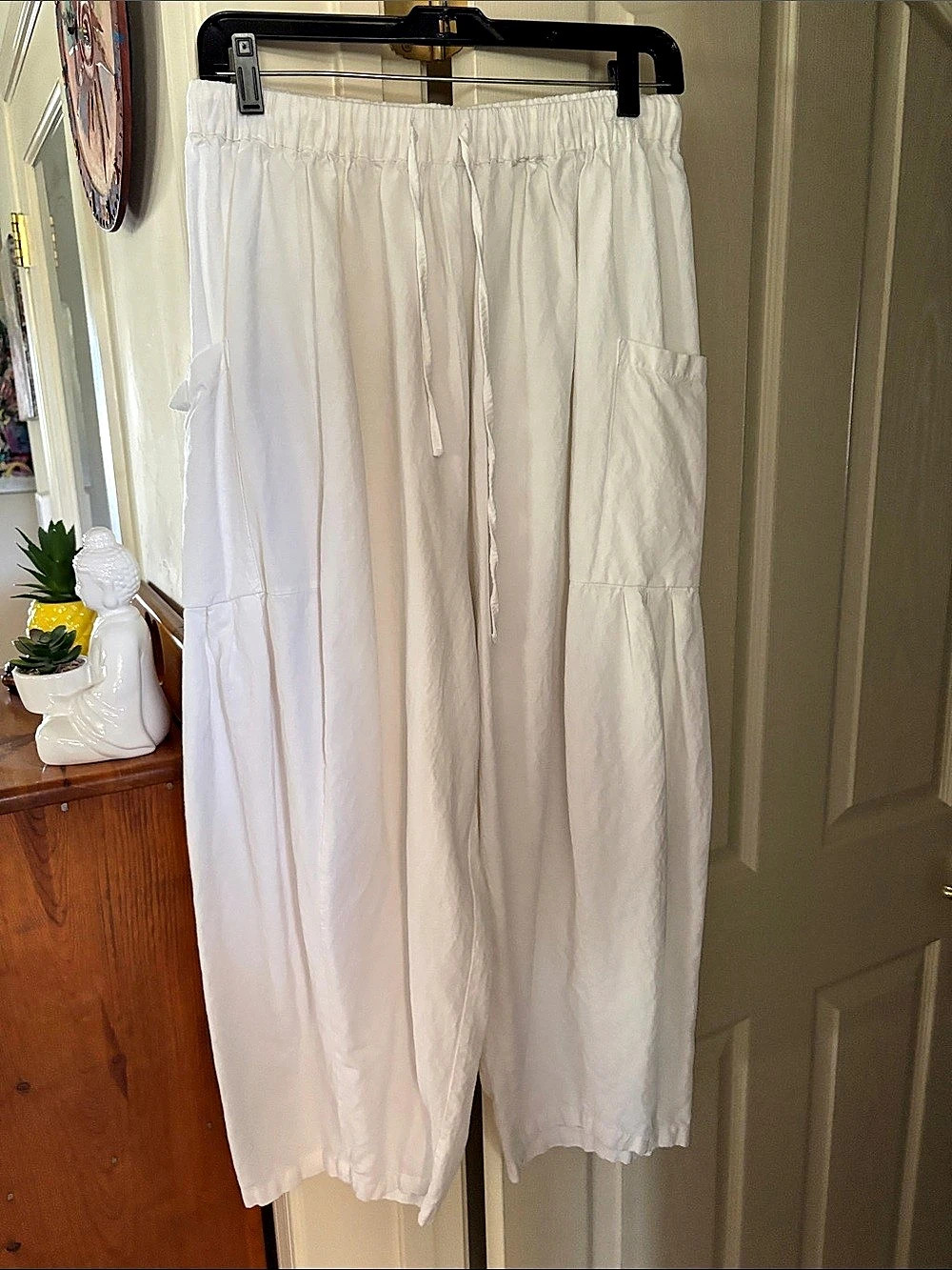 Wide Leg Cotton Pants in White, Medium